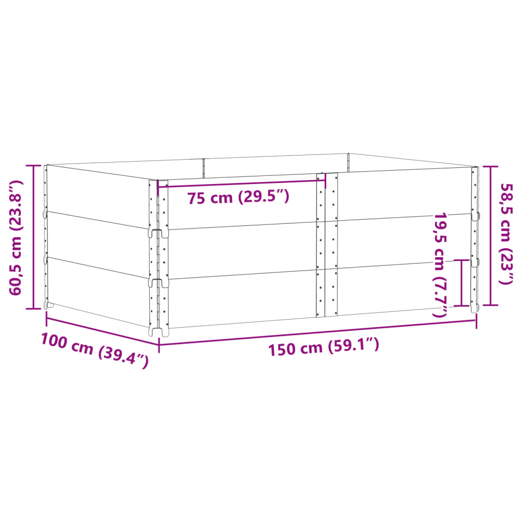 pallerammer 3 stk. 150x100 cm massivt fyrretræ brun