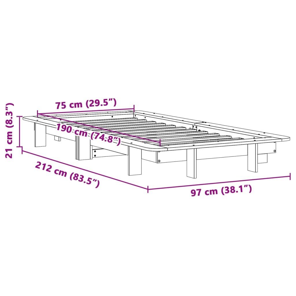 sengeramme uden madras 75x190 cm massivt fyrretræ gyldenbrun