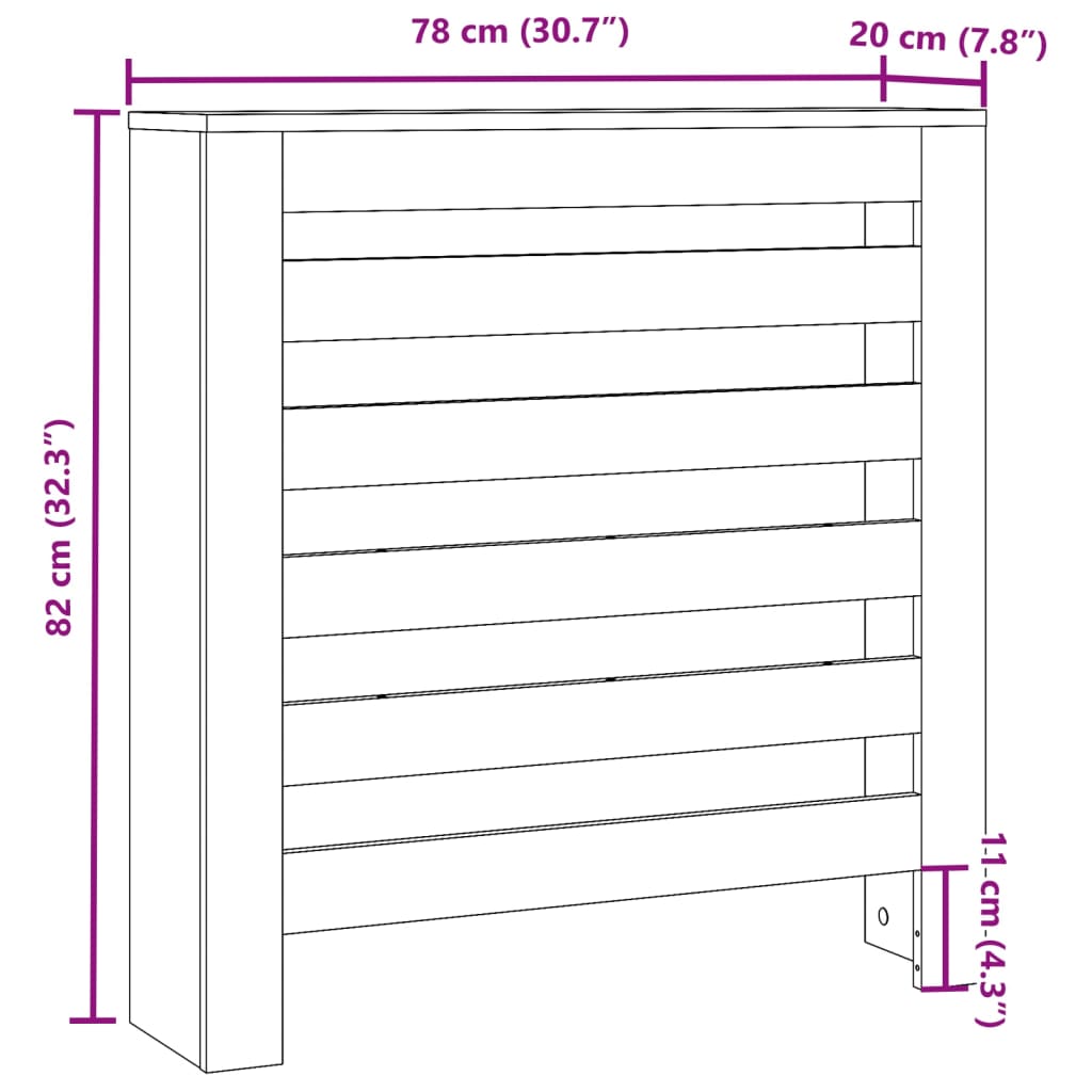 radiatorskjuler 78x20x82 cm konstrueret træ røget egetræsfarve