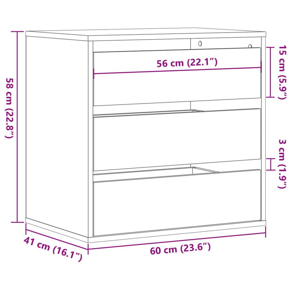 kommode til hjørne 60x41x58 cm konstrueret træ grå sonoma-eg
