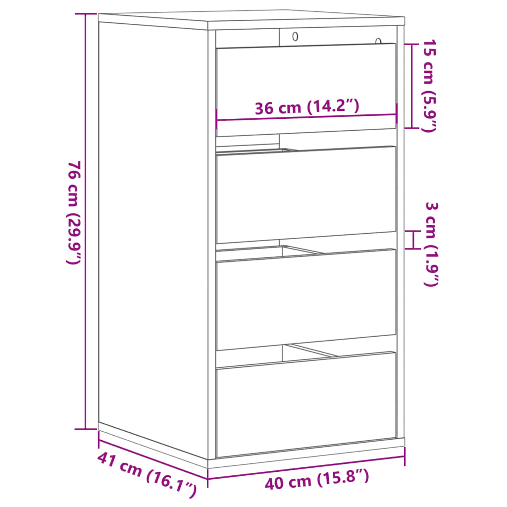 kommode til hjørne 40x41x76 cm konstrueret træ betongrå
