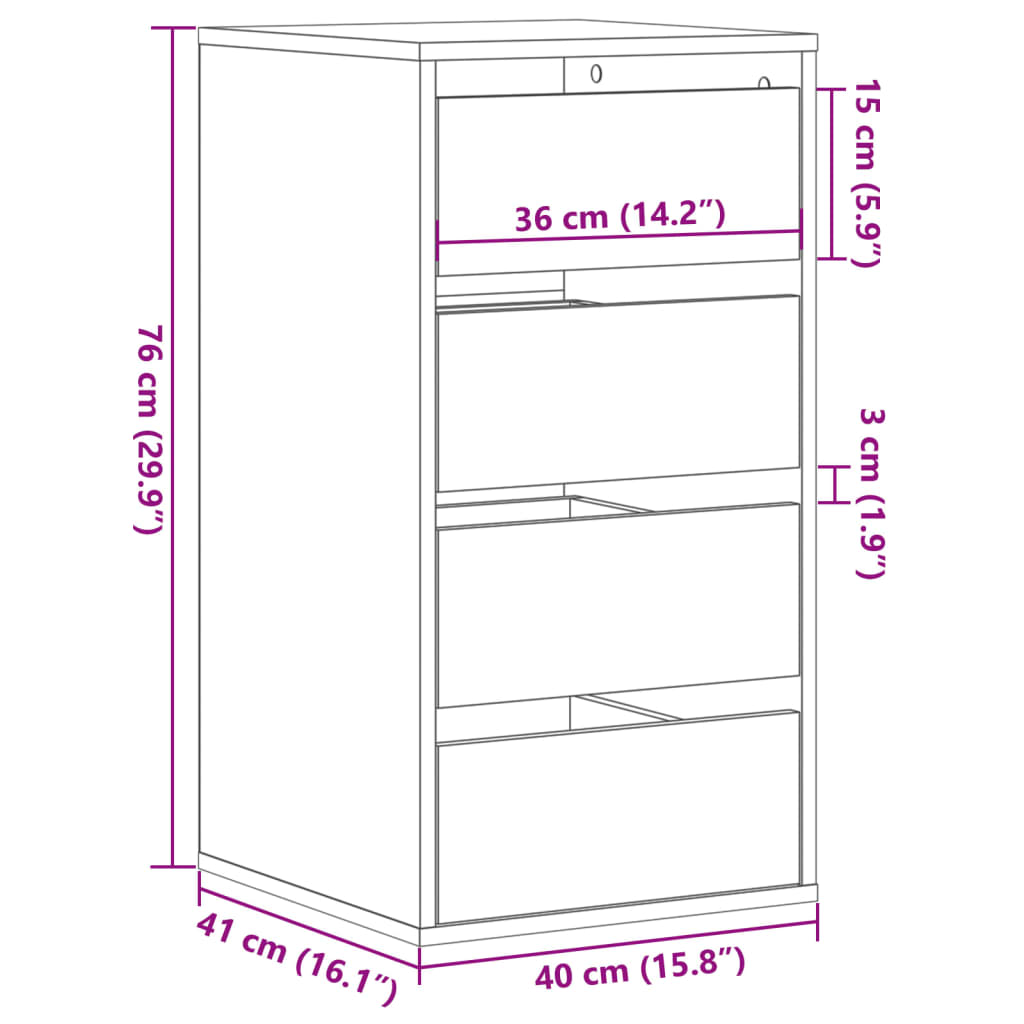 kommode til hjørne 40x41x76 cm konstrueret træ grå sonoma-eg