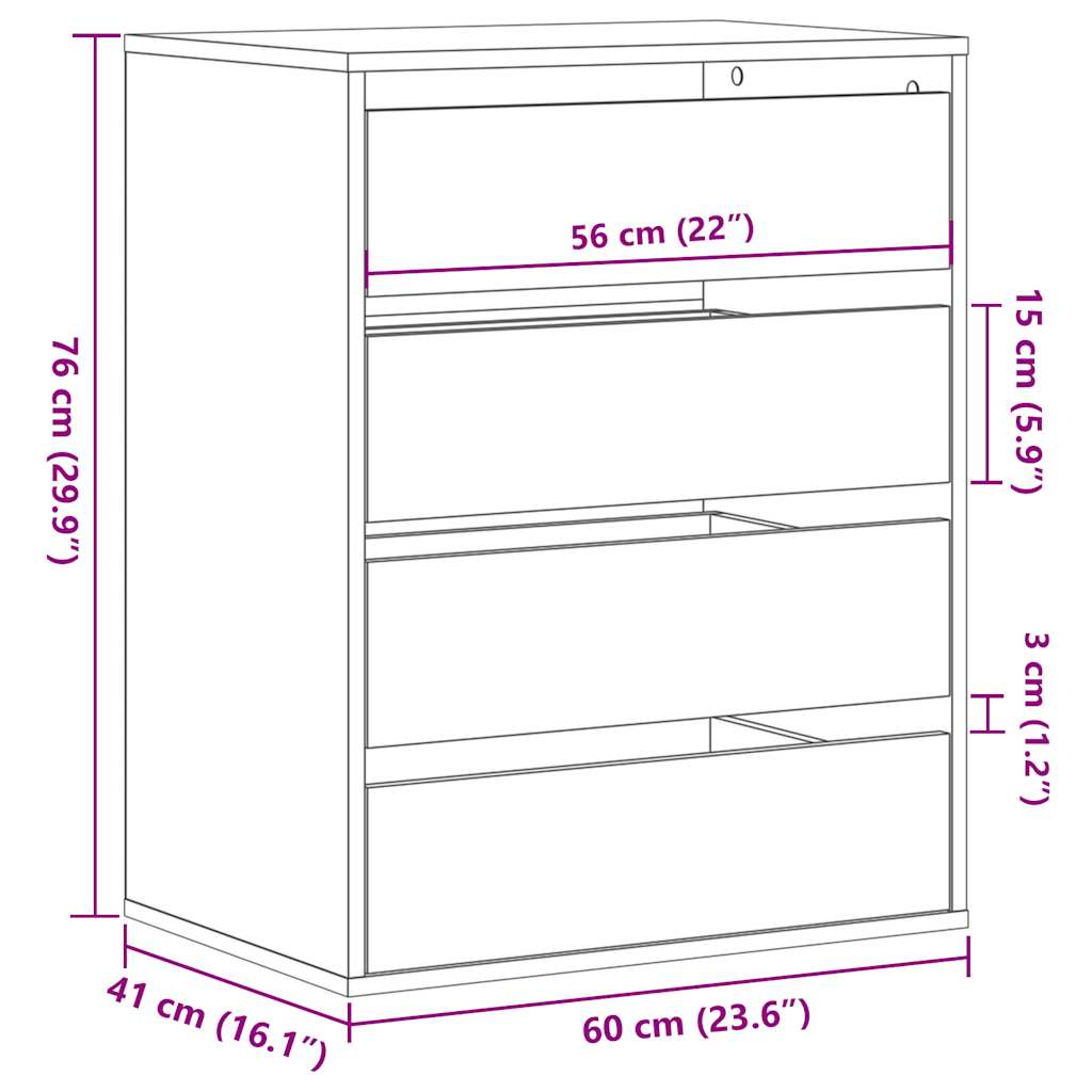 kommode til hjørne 60x41x76 cm konstrueret træ røget egetræ