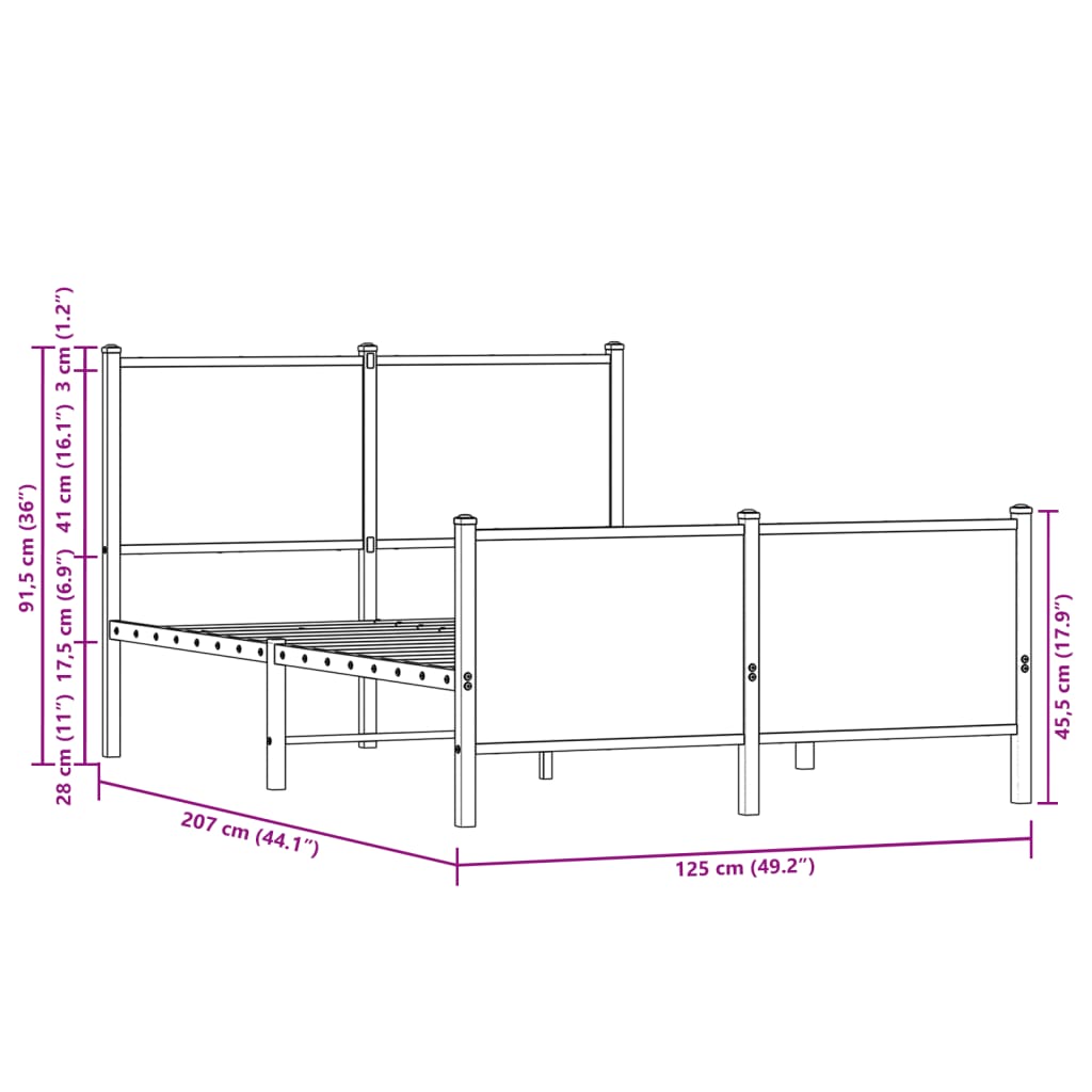 sengeramme uden madras 120x200 cm metal røget egetræsfarve