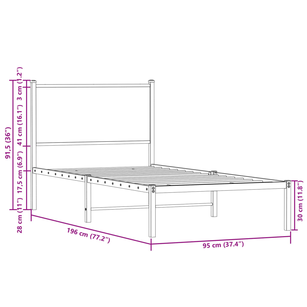sengeramme uden madras 90x190 cm metal sonoma-eg