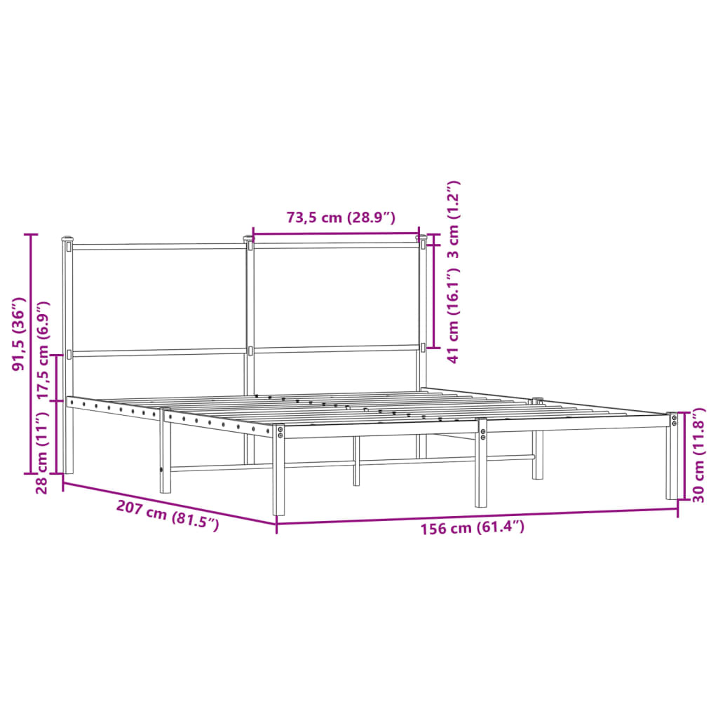 sengeramme uden madras 150x200 cm metal sonoma-eg