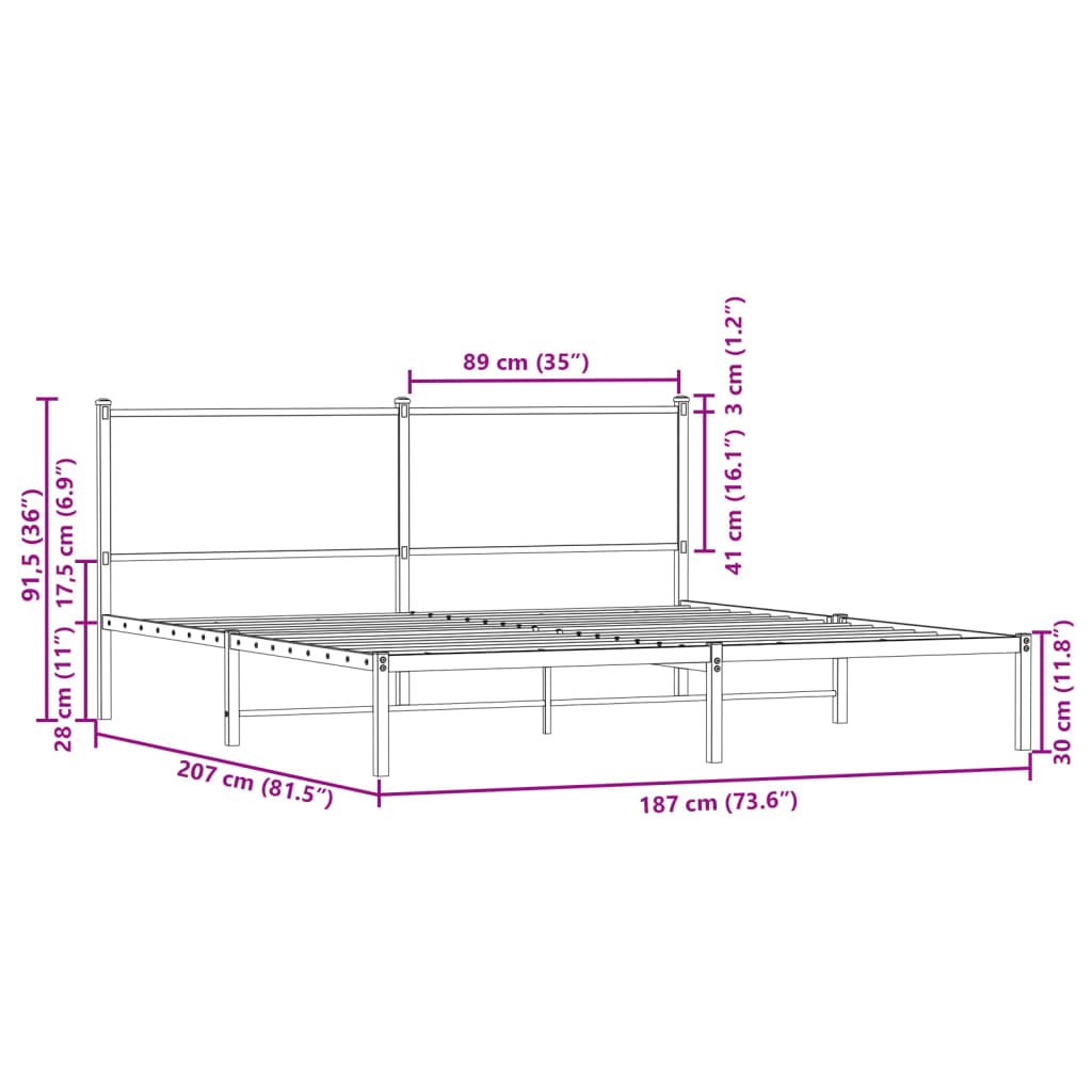 sengeramme uden madras 180x200 cm metal brun egetræsfarve