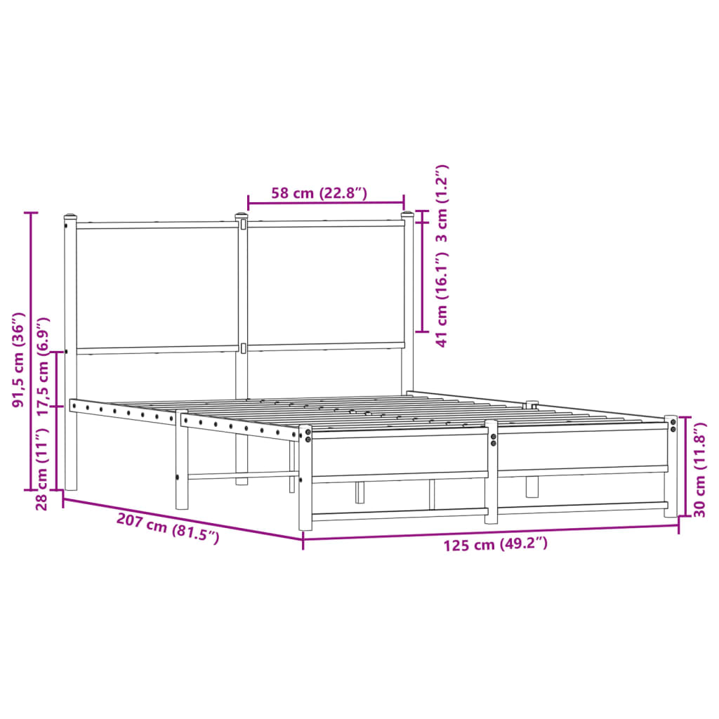 sengeramme uden madras 120x200 cm metal sonoma-eg