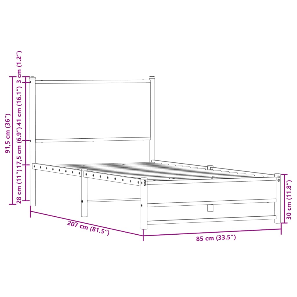 sengeramme 80x200 cm uden madras metal brun egetræsfarve