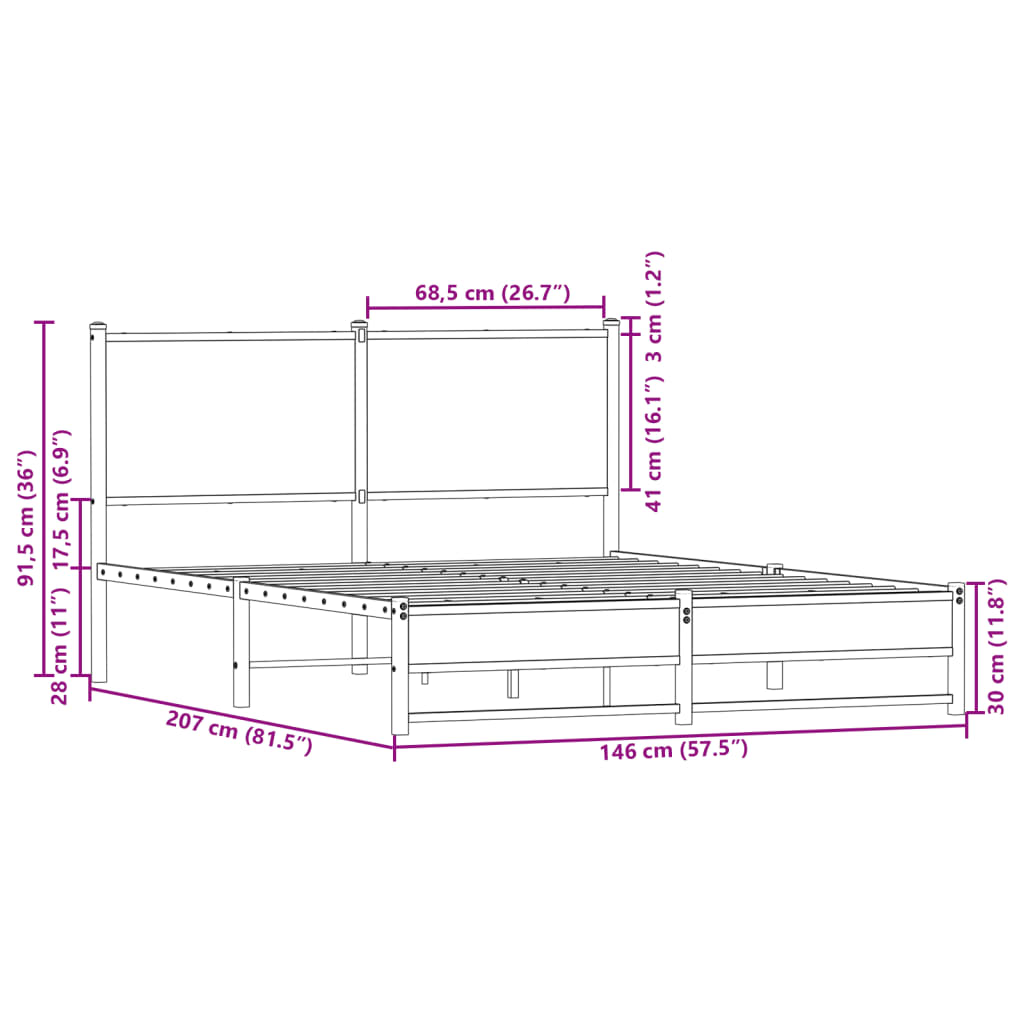 sengeramme 140x200 cm uden madras metal brun egetræsfarve