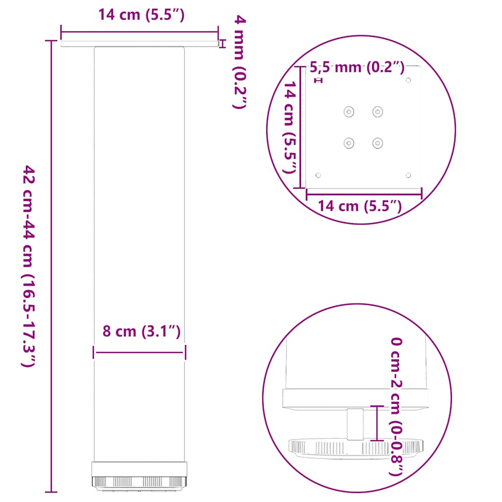 sofabordsben 4 stk. antracit 42-44 cm stål