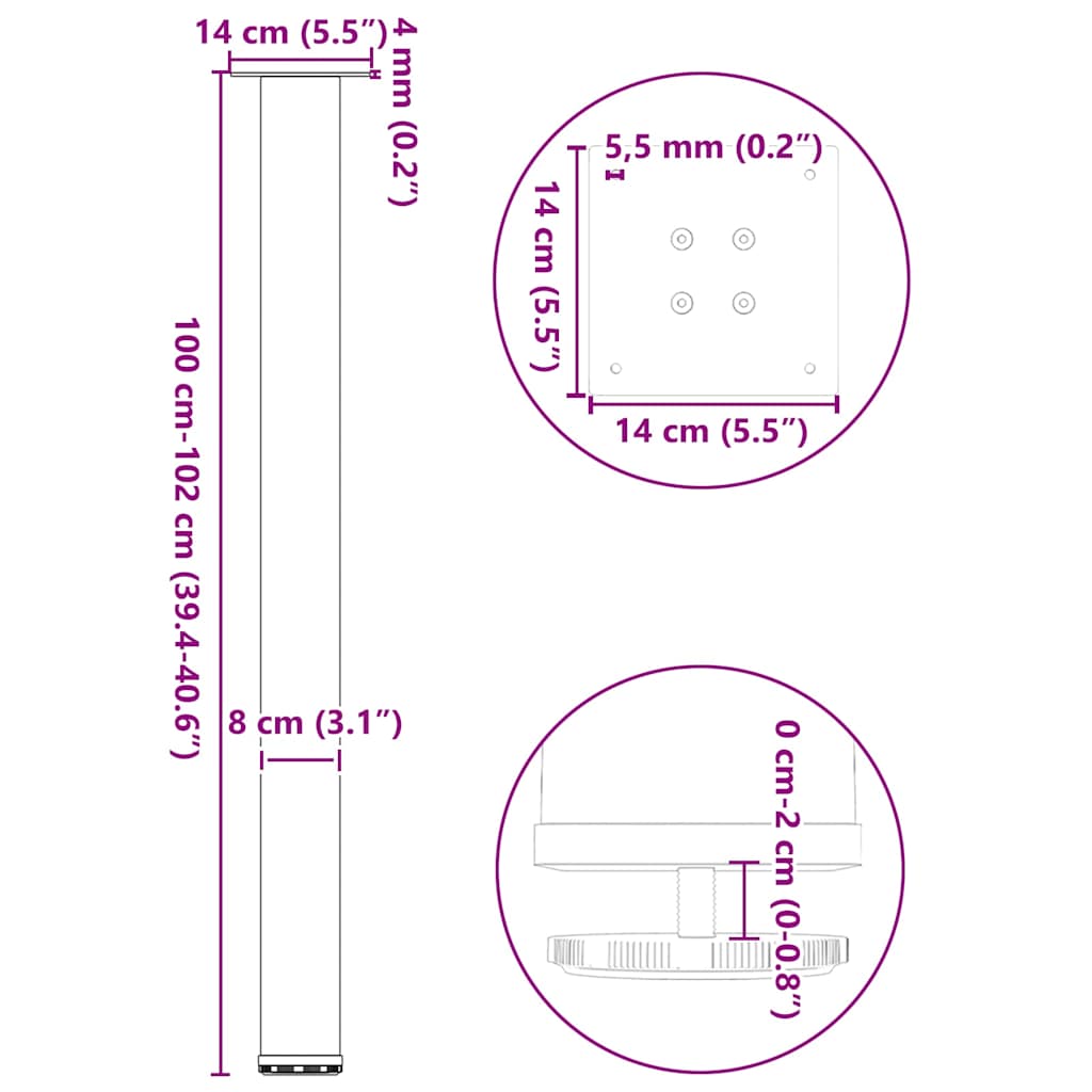 barbordsben 4 stk. antracit 100-102 cm stål