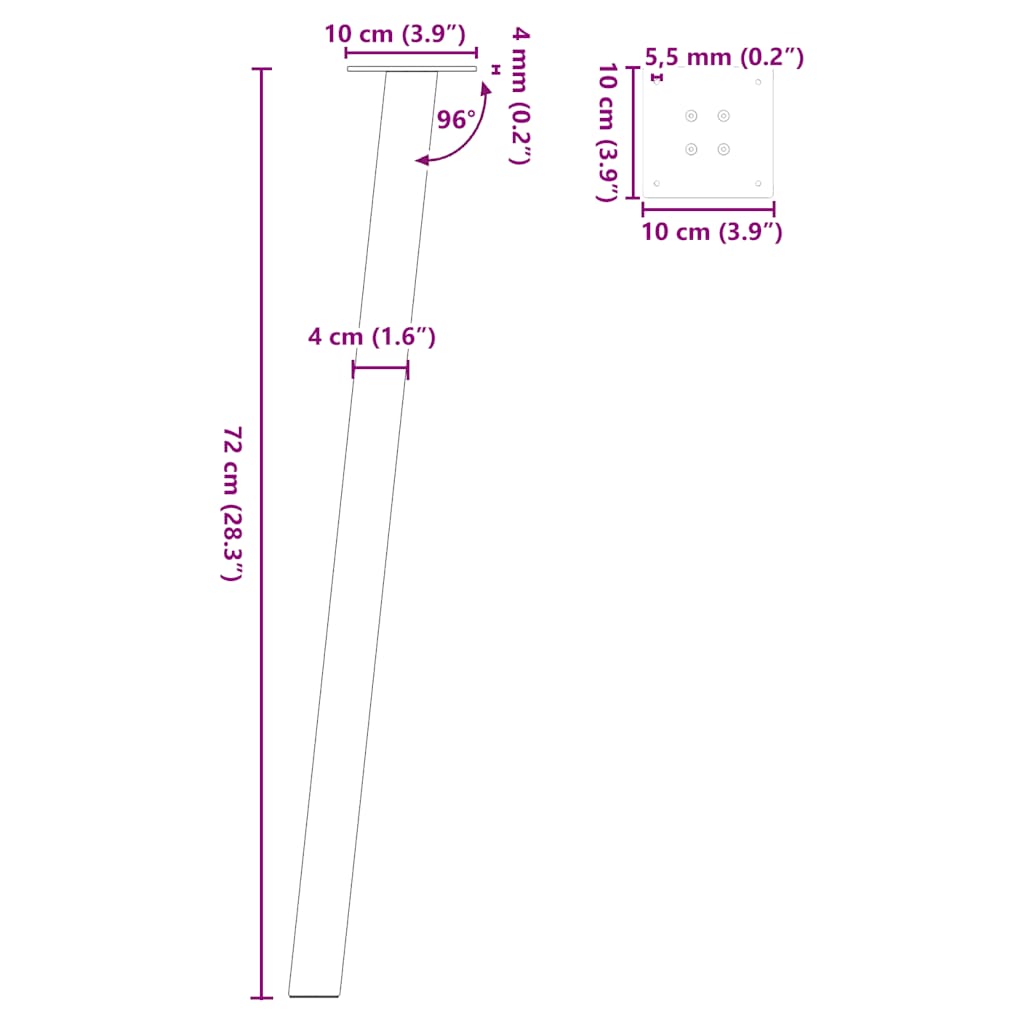konsolbordben 4 stk. sort 72 cm stål