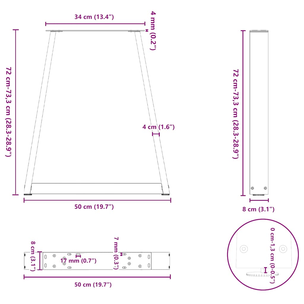 spisebordsben V-formet 2 stk. hvid 50x(72-73,3) cm stål