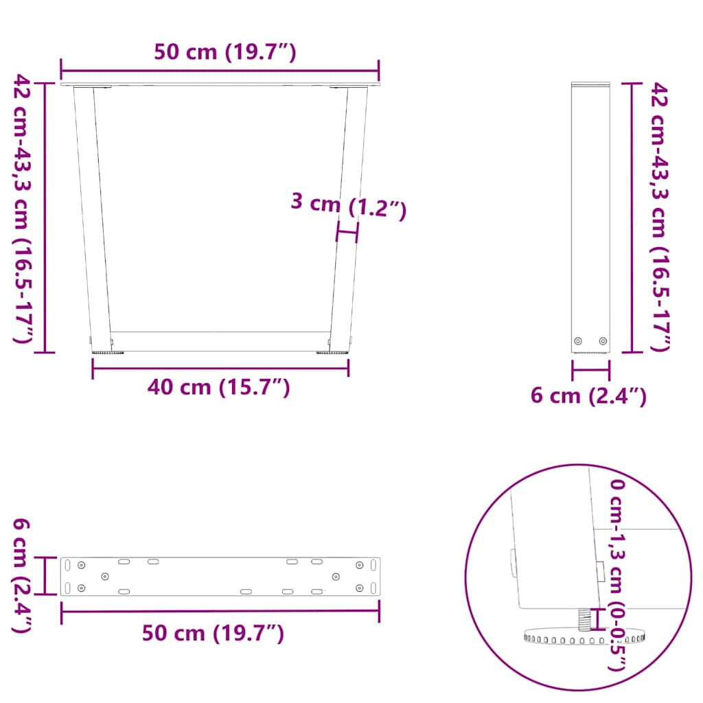 sofabordsben V-formet 2 stk. antracit 50x(42-43,3) cm stål