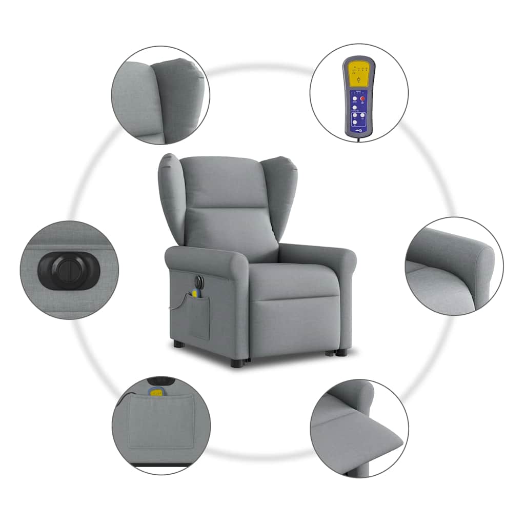 elektrisk massagestol med løftefunktion stof lysegrå