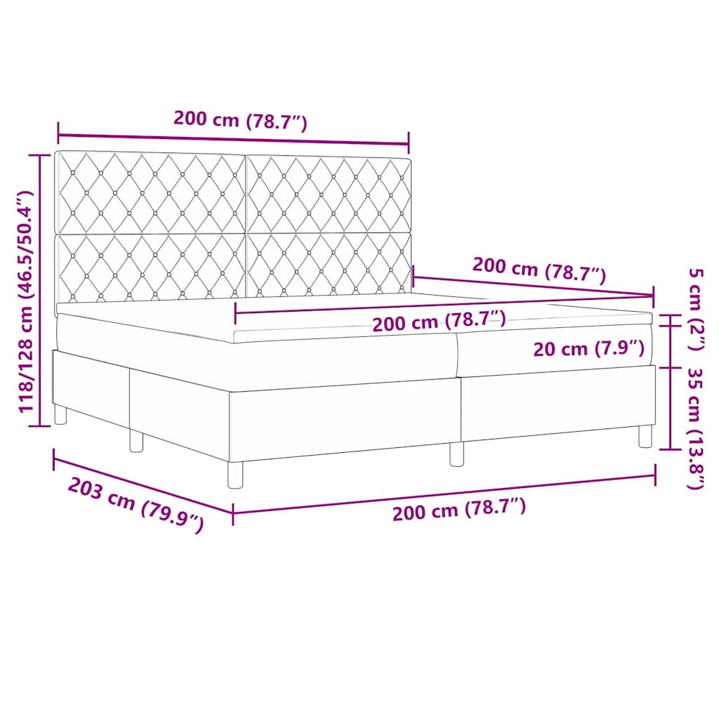 Box spring seng med madras Mørk blå 200 x 200 cm Fløjl