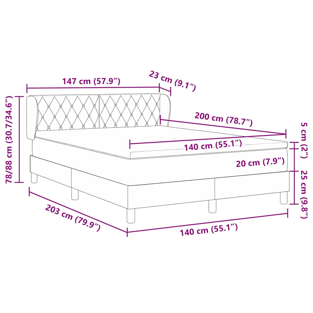 Box spring seng med hovedgærde Lyserød 140 x 200 cm Fløjl