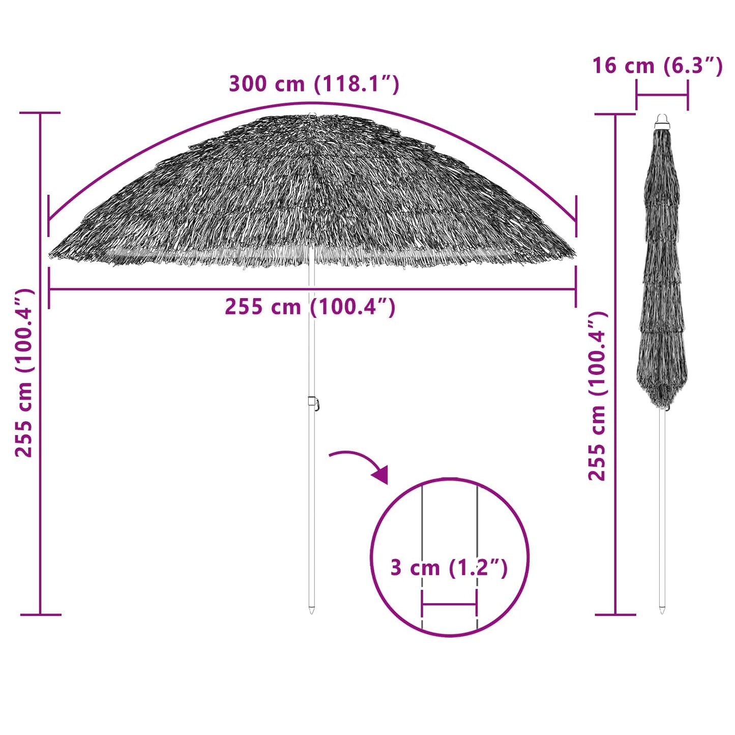 Strand Parasol Naturfarvet 255 x 255 x 255 cm Polyester og Stål