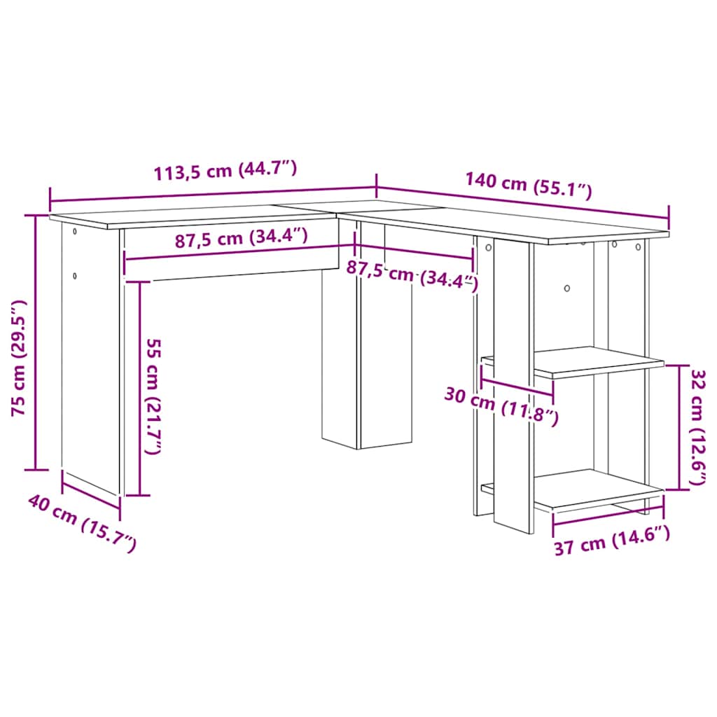 Hjørneskrivebord Sonoma eg Konstrueret træ 140 x 113,5 x 75 cm