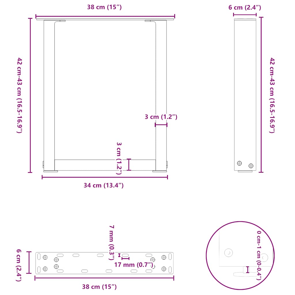 sofabordsben U-formet 2 stk. hvid 38 x (42-43) cm stål