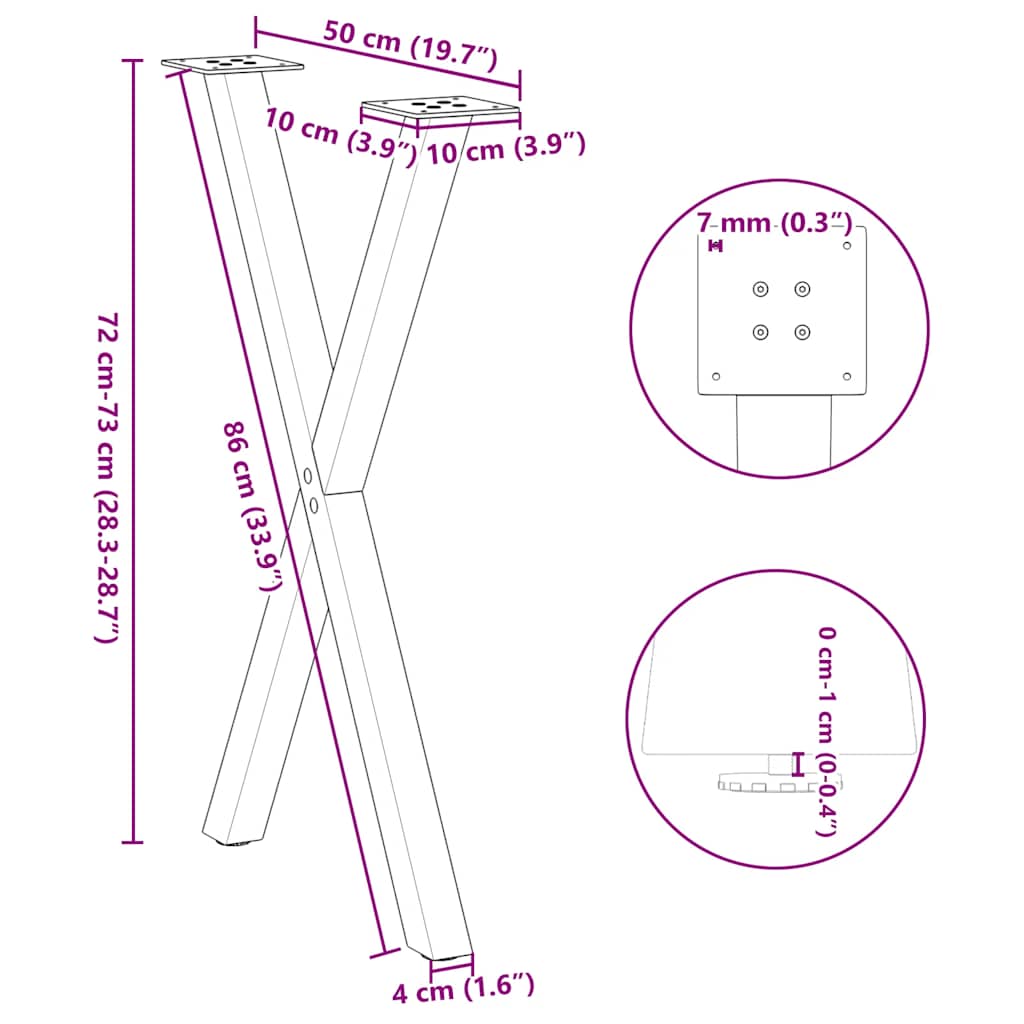 spisebordsben X-formet 2 stk. antracit 50x(72-73) cm stål