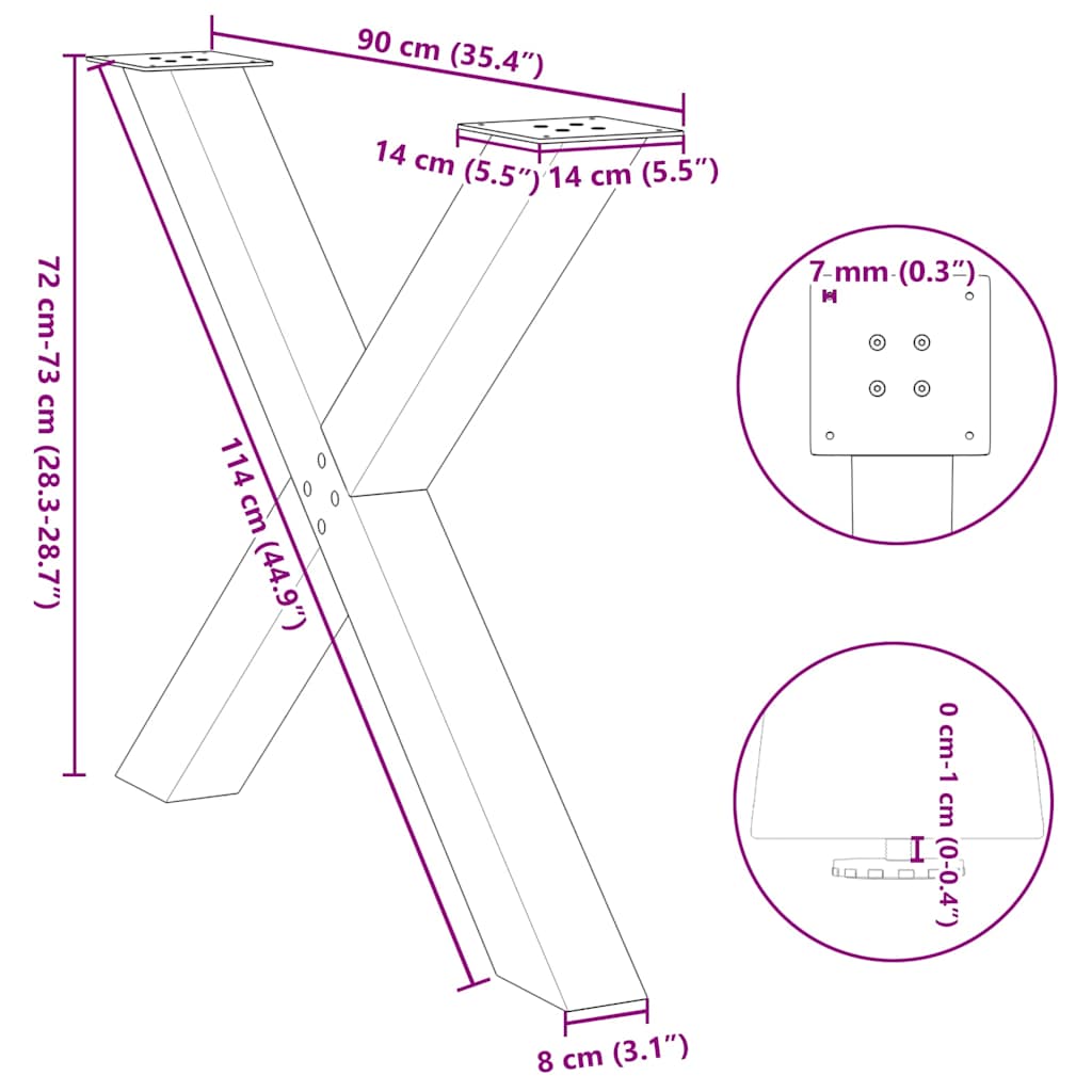 spisebordsben X-formet 3 stk. antracit 90x(72-73) cm stål