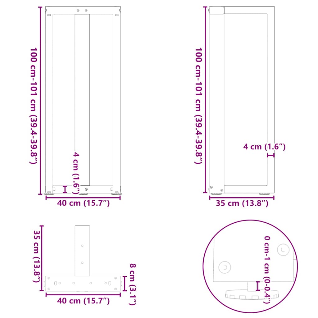 barbordsben T-formet 2 stk. antracit 40x35x(100-101) cm stål