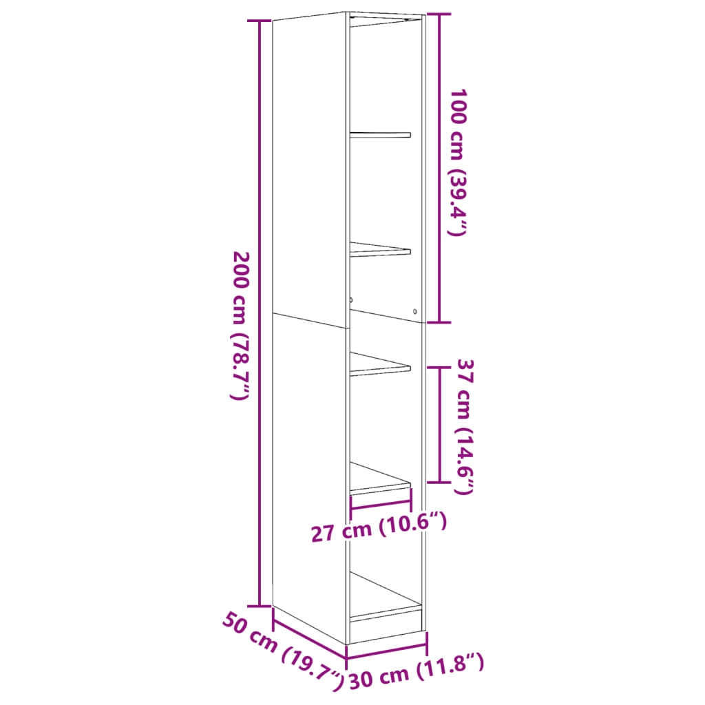 klædeskab 30x50x200 cm konstrueret træ betongrå