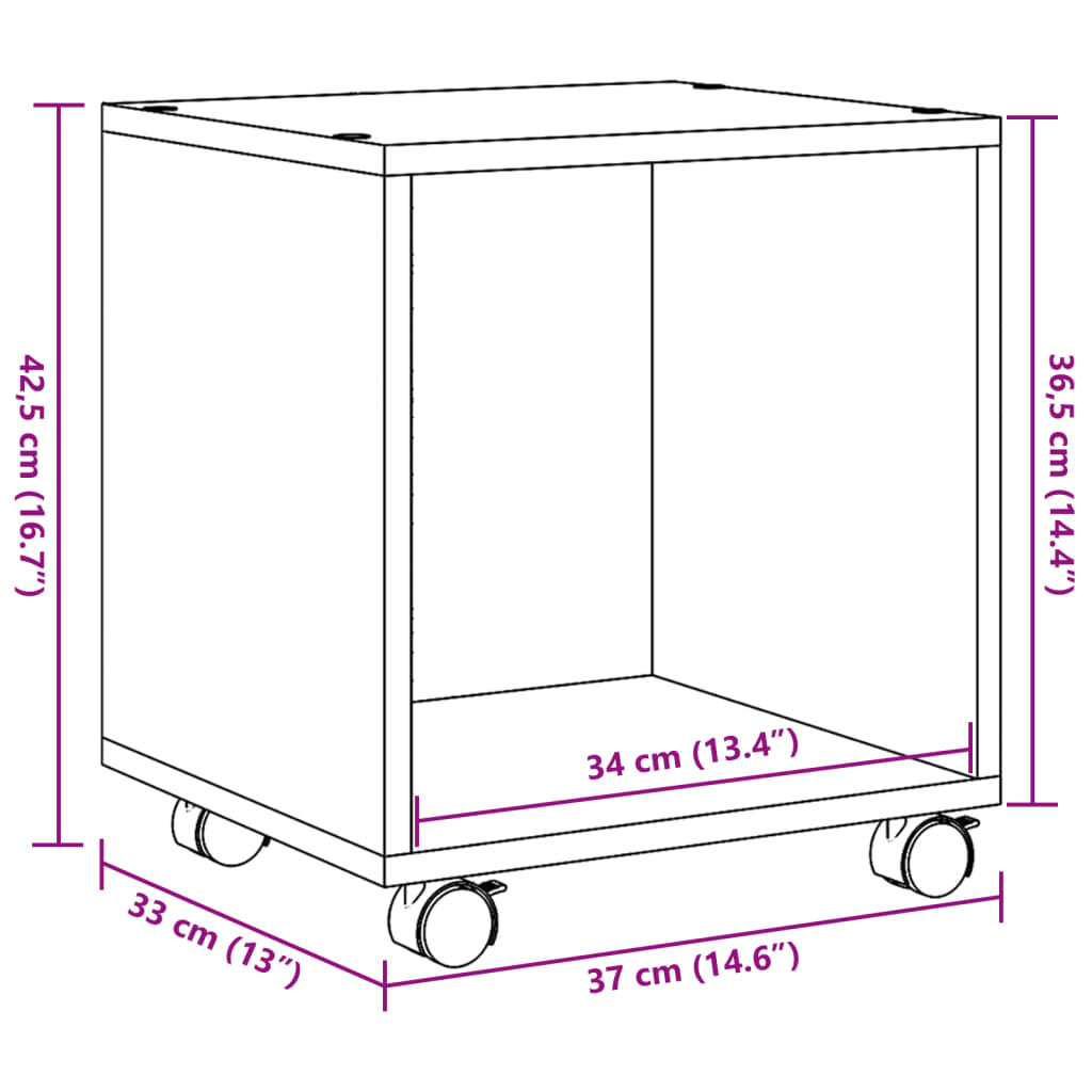 rullebord 37x33x42,5 cm konstrueret træ betongrå