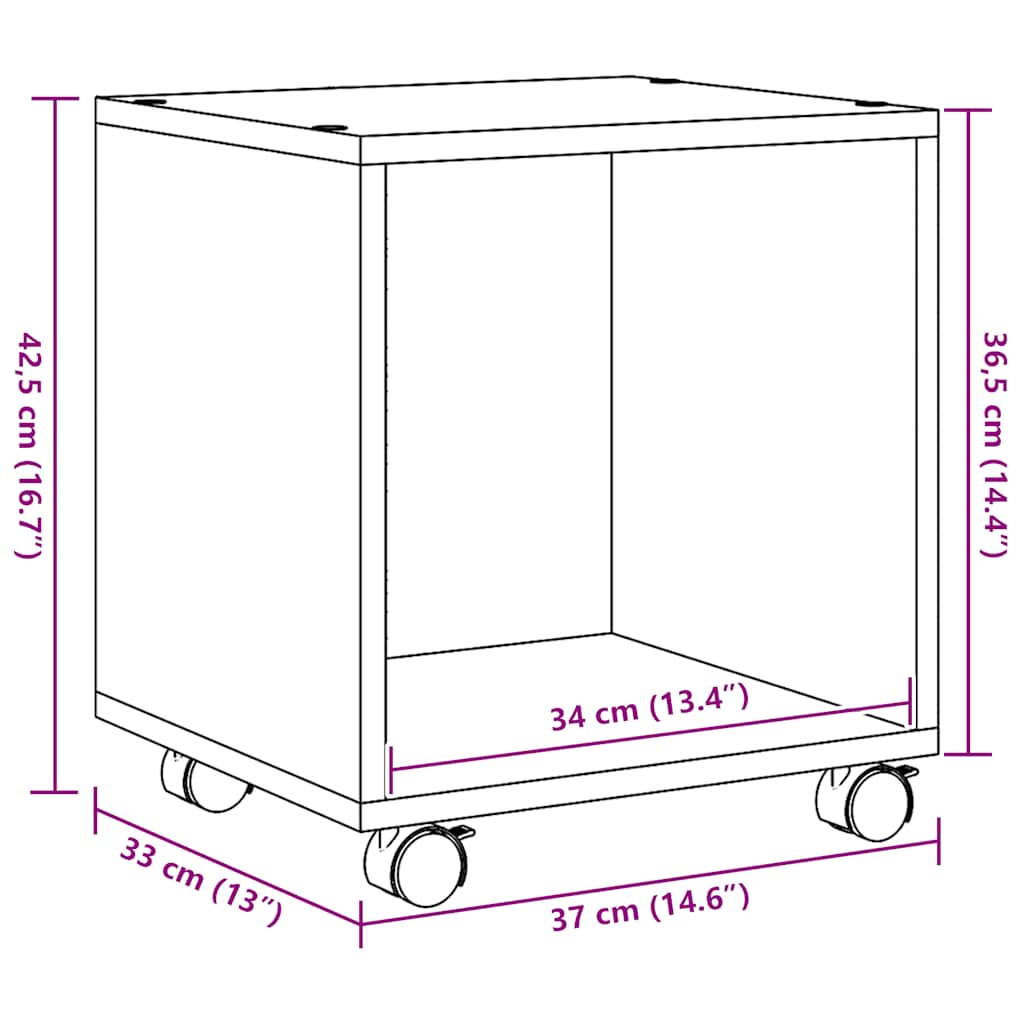 rullebord 37x33x42,5 cm konstrueret træ egetræsfarve