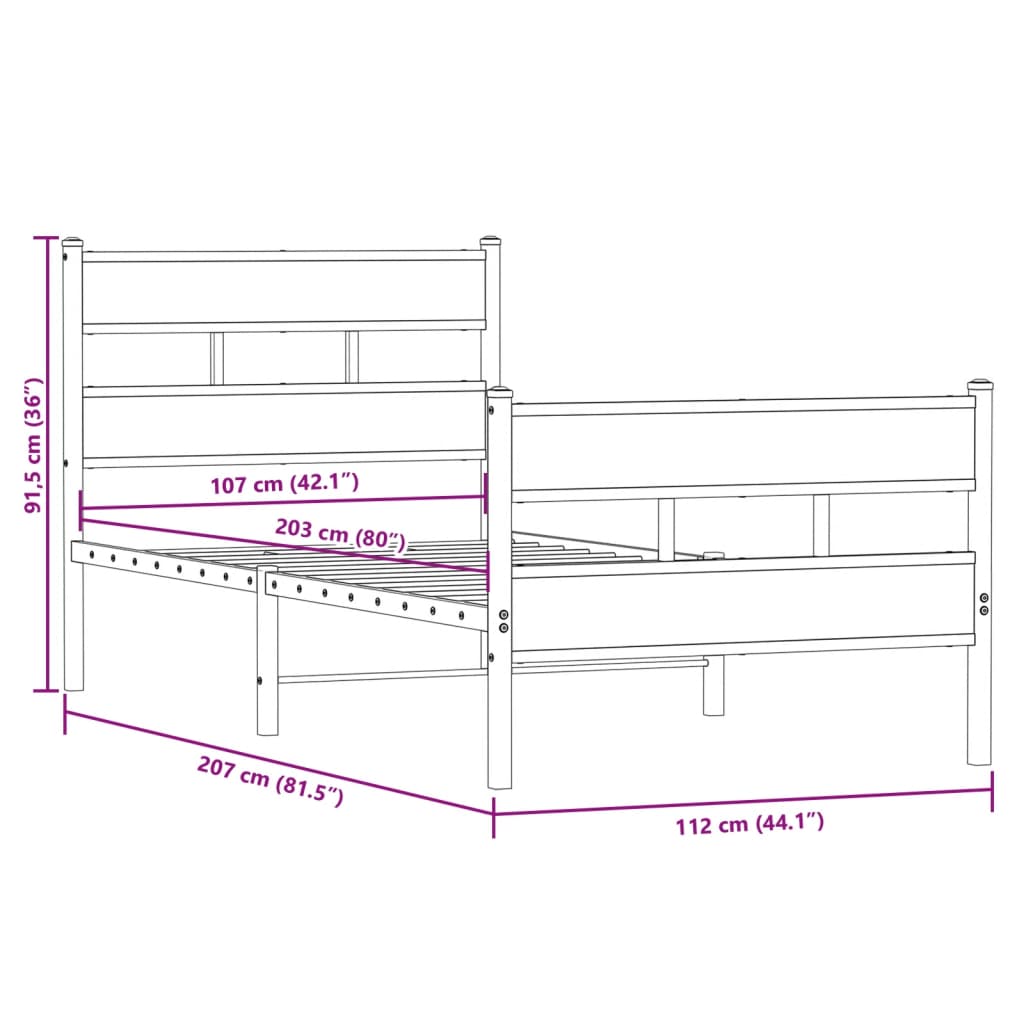 sengeramme uden madras 107x203 cm metal sonoma-eg