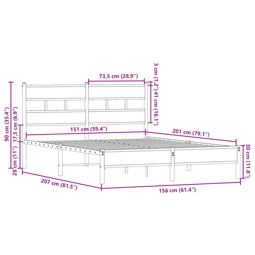 sengeramme m. sengegavl 150x200 cm uden madras sonoma-eg