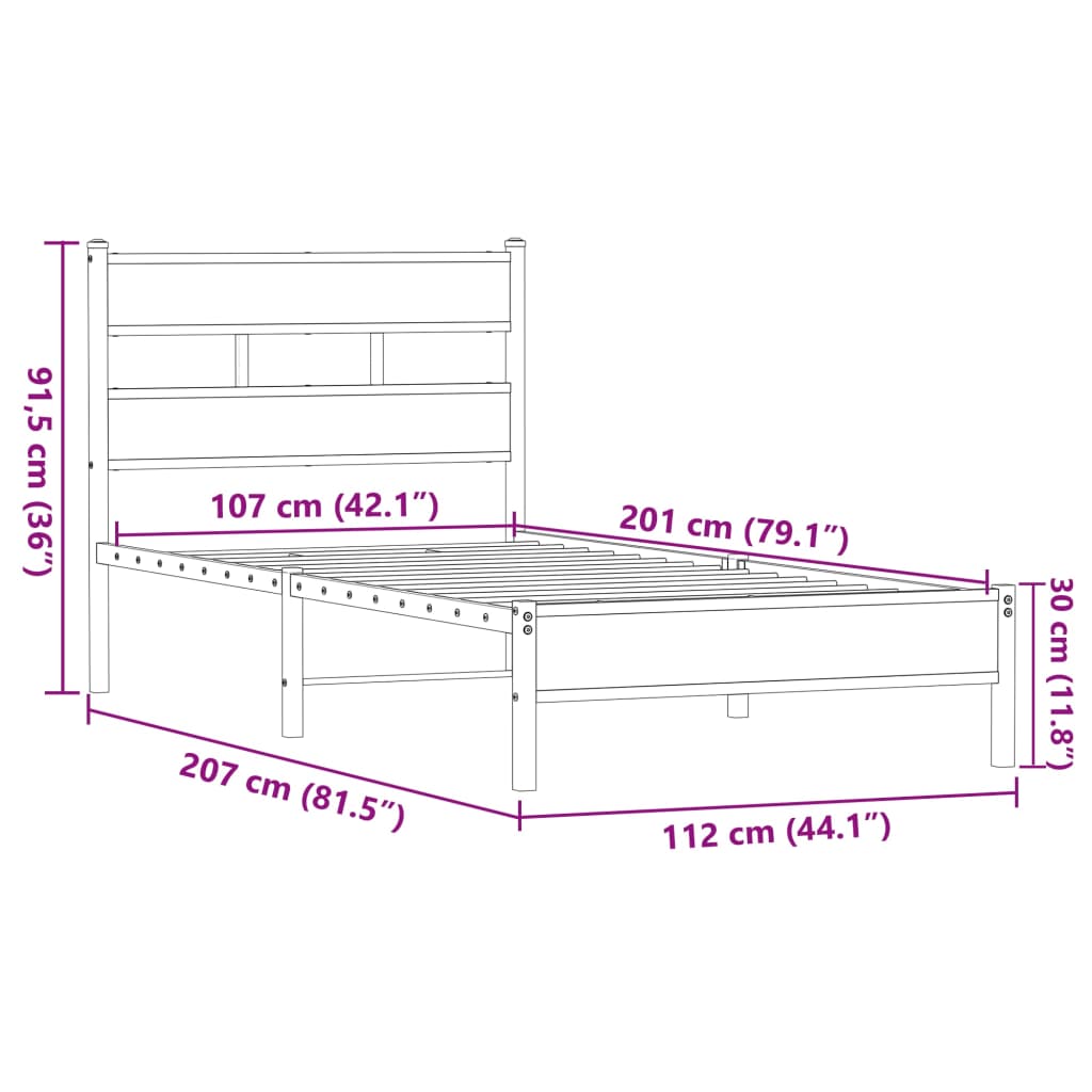 sengeramme 107x200 cm uden madras konstrueret træ brunt eg