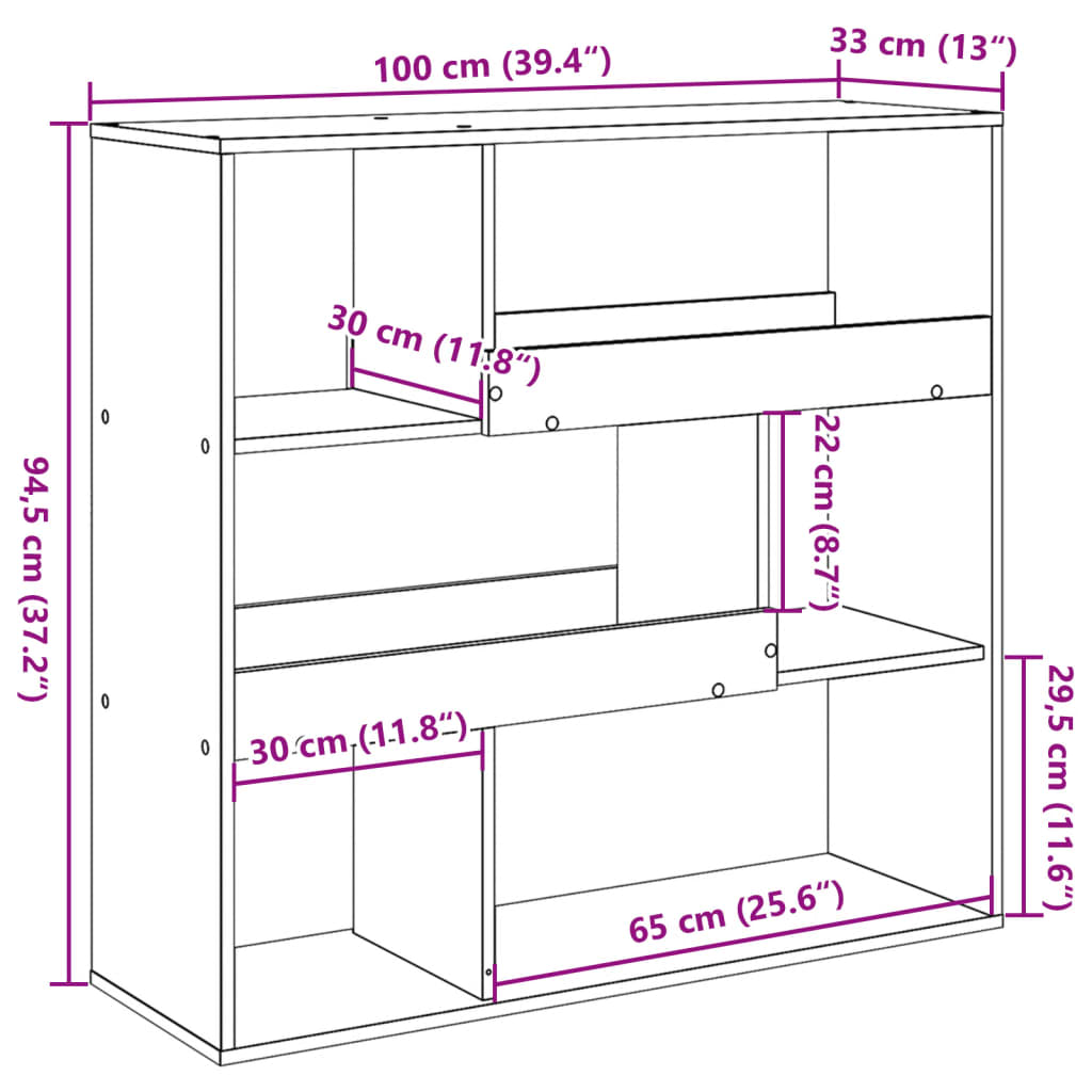 bogreol/rumdeler 100x33x94,5 cm sonoma-eg