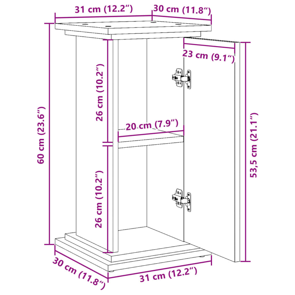 piedestal med opbevaring 31x30x60 cm konstrueret træ hvid