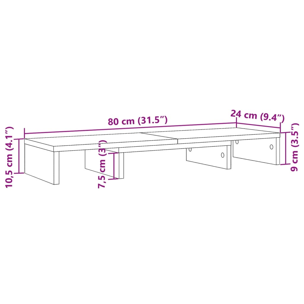 skærmholder 80x24x10,5 cm justerbar konstrueret træ hvid