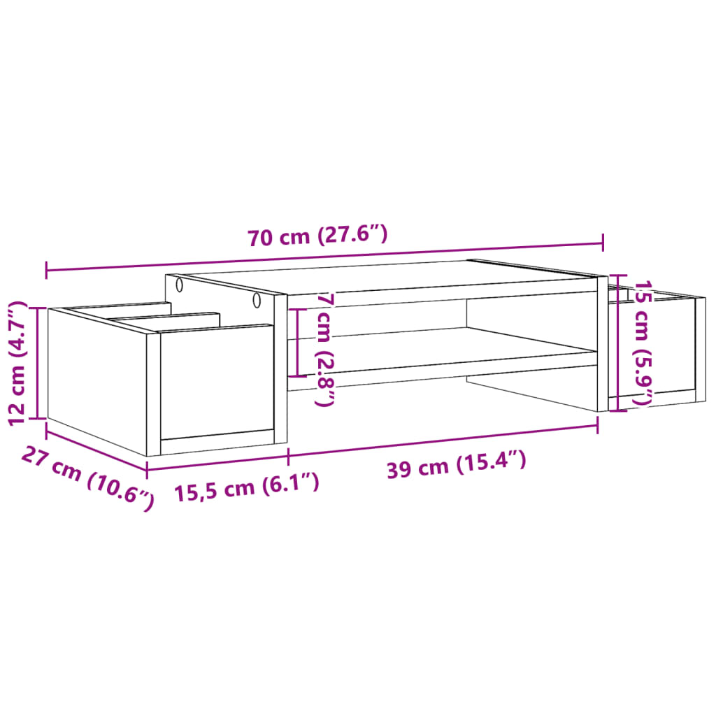 skærmholder med opbevaring 70x27x15cm konstrueret træ sonoma-eg