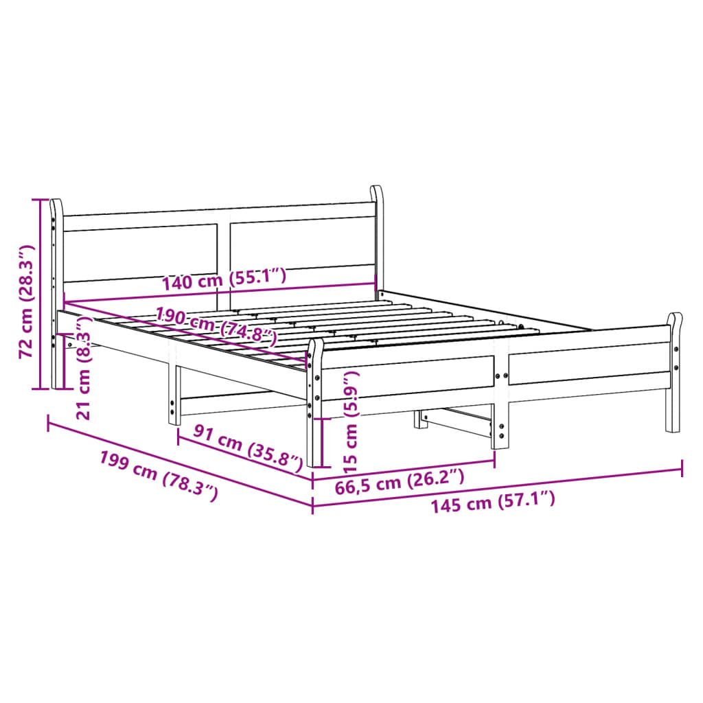 sengeramme uden madras 140x190 cm massivt fyrretræ