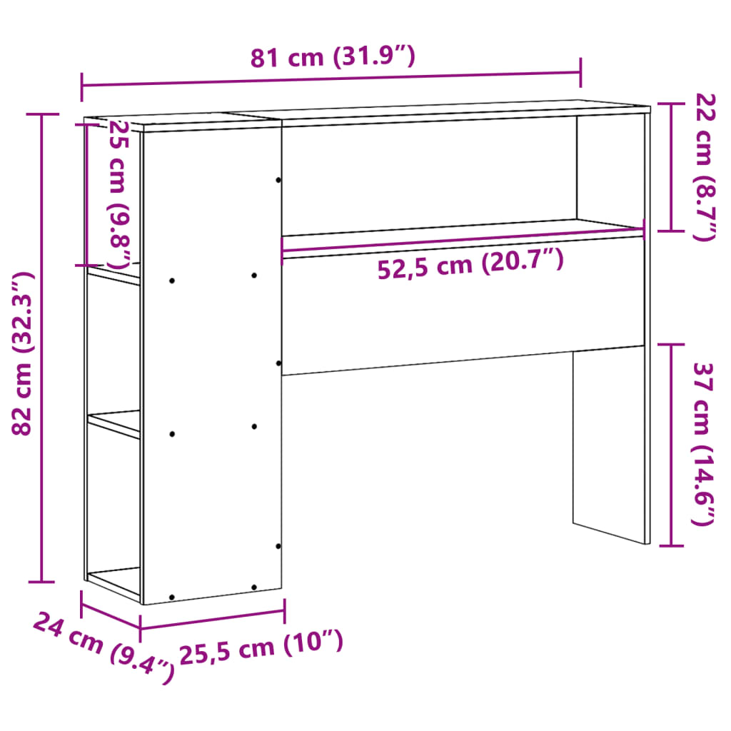 sengegavl med opbevaring 75 cm massivt fyrretræ hvid