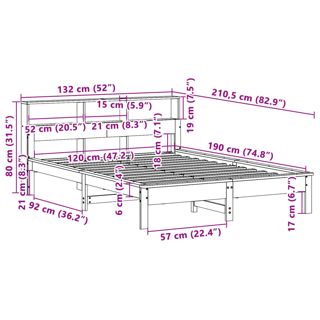 seng med reol uden madras 120x190 cm massivt fyrretræ
