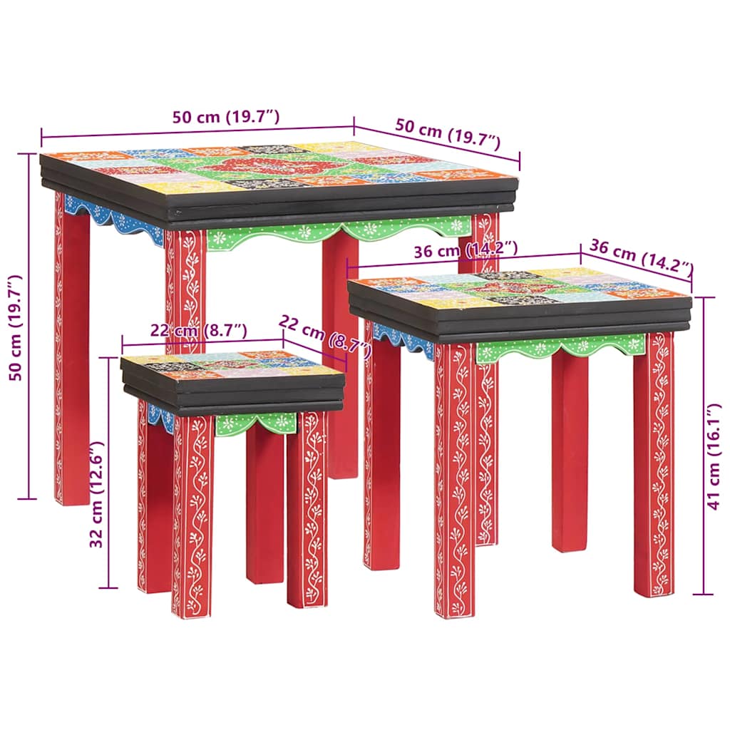 Firkantet Bord 3 pcs Flerfarvet