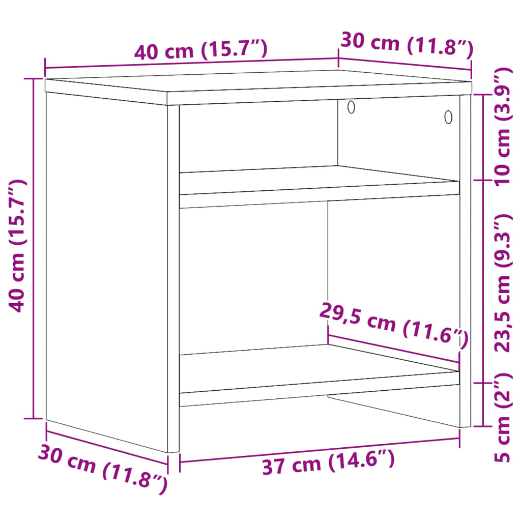 sengebord 40x30x40 cm konstrueret træ gammelt trælook