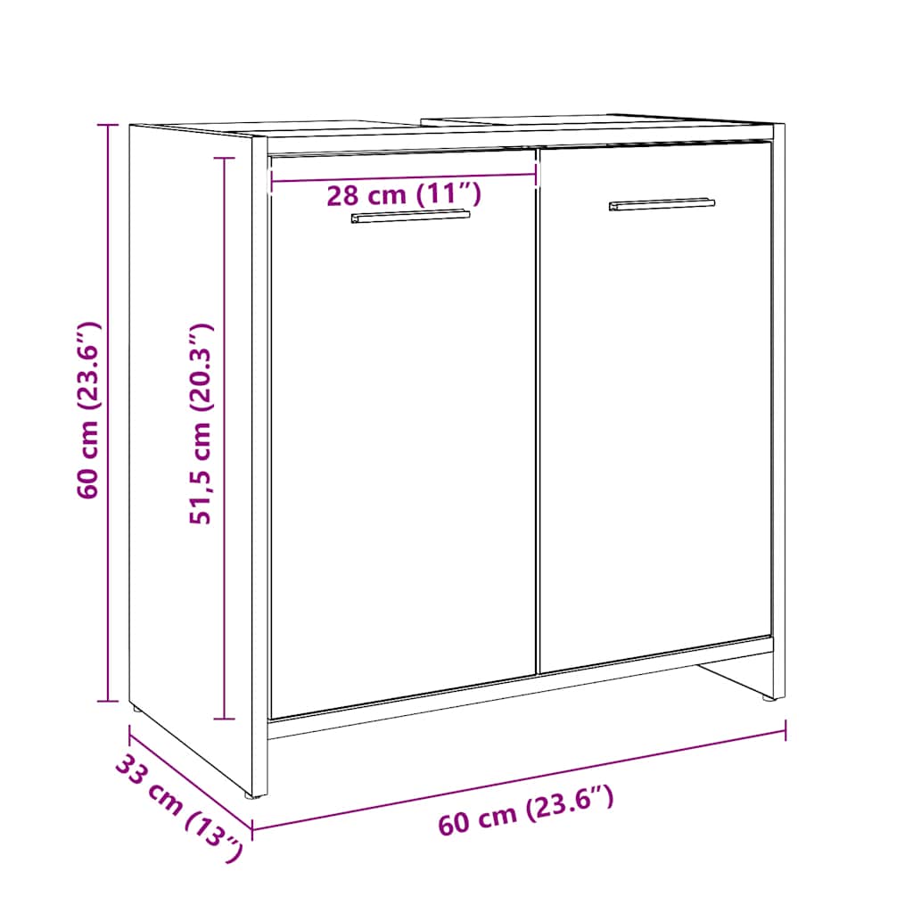 underskab til badeværelse 60x33x60 cm konstrueret træ kunsteg