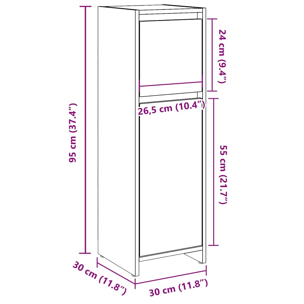 badeværelsesskab 30x30x95 cm konstrueret træ antikt træ
