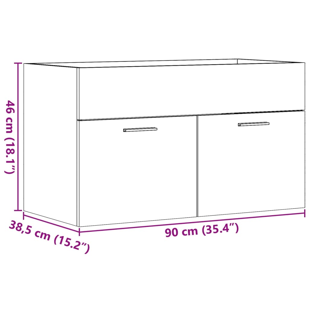 underskab til håndvask 90x38,5x46 cm konstrueret træ betongrå