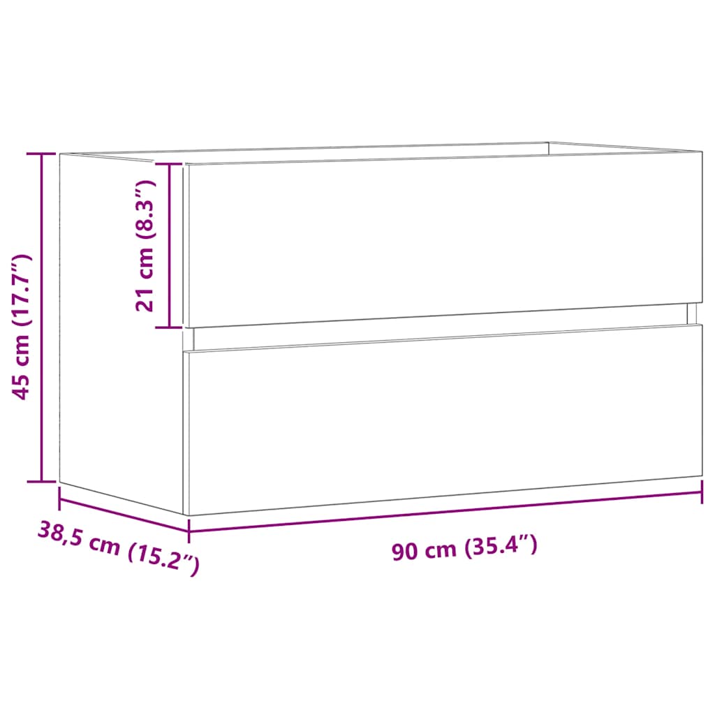 underskab til håndvask 90x38,5x45 cm konstrueret træ kunsttræ