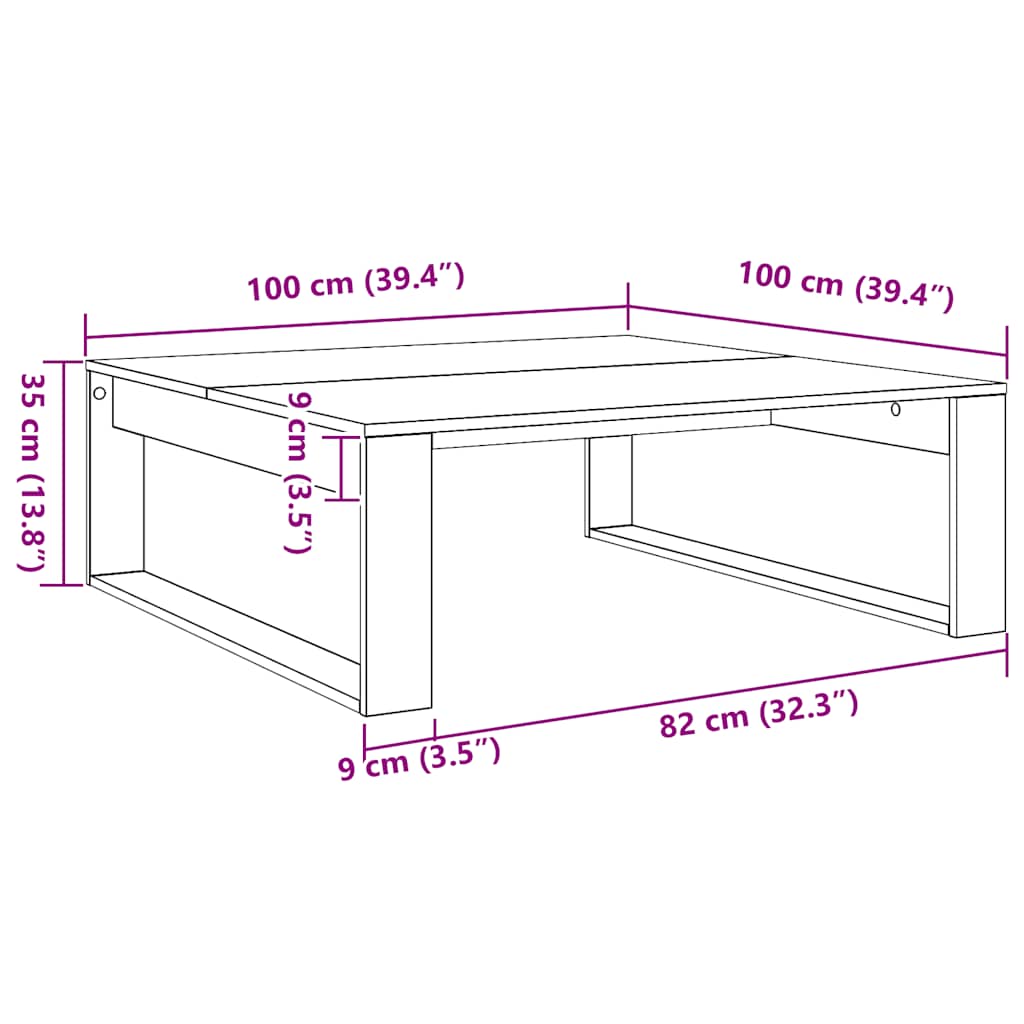 sofabord 100x100x35 cm konstrueret træ kunsteg