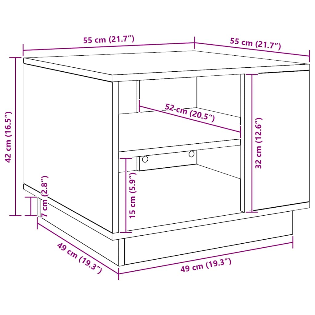 sofabord 55x55x42 cm konstrueret træ kunsteg