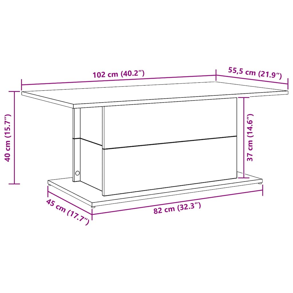 sofabord 102x55,5x40 cm konstrueret træ kunsteg